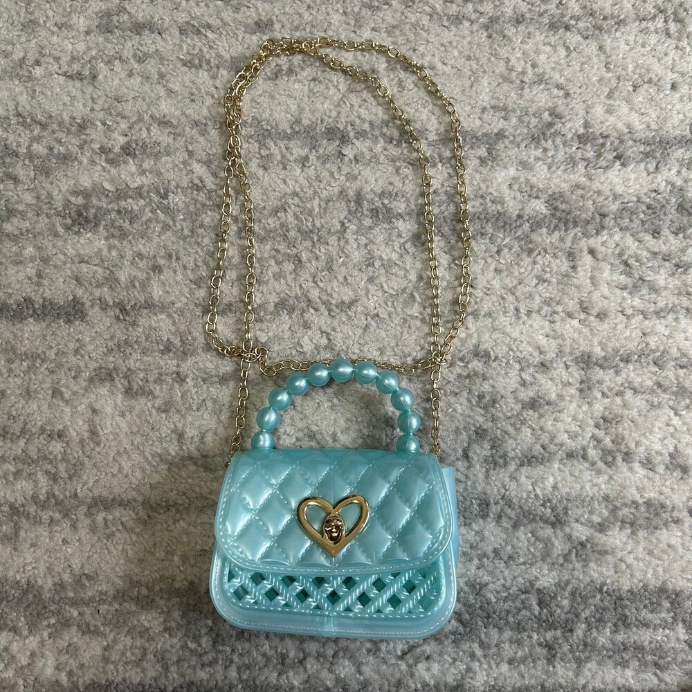 Turquoise Purple Micro Purse w Metal Chain Crossbody